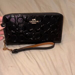 Coach Black Embossed Wristlet